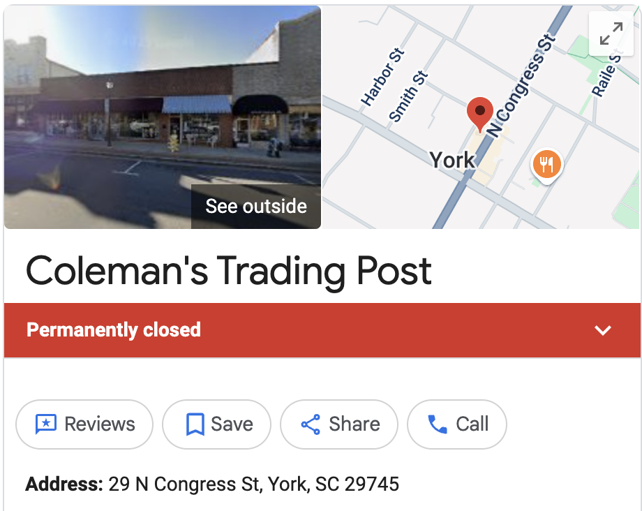 Coleman’s Trading Post on Google Search